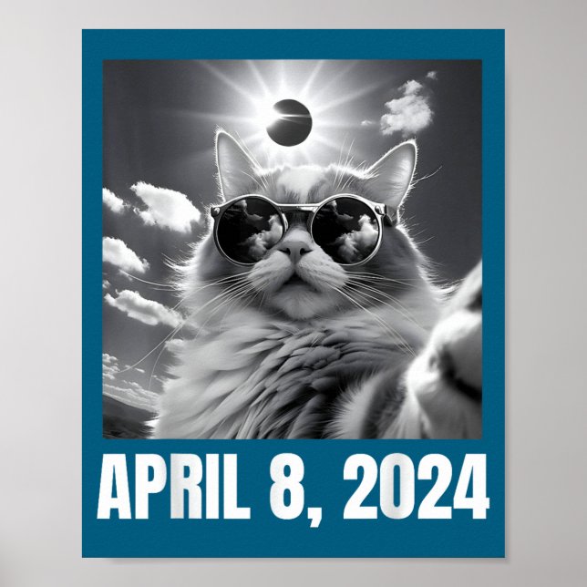2024 Total Solar Eclipse Cat Selfie Funny Meme  Poster (Front)