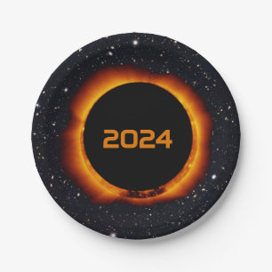 2024 Total Solar Eclipse Date Starry Sky Paper Plate