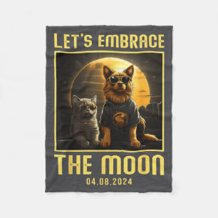 2024 Total Solar Eclipse Embrace Moon Funny Dog Ca Fleece Blanket