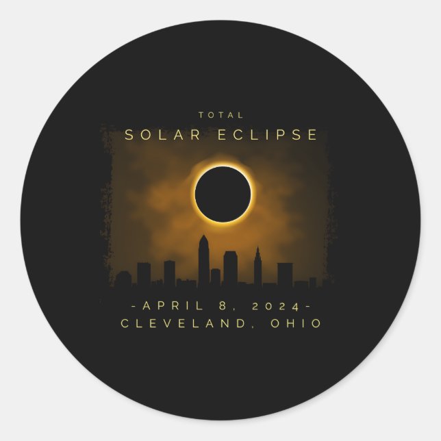 2024 Total Solar Eclipse In Cleveland Classic Round Sticker (Front)