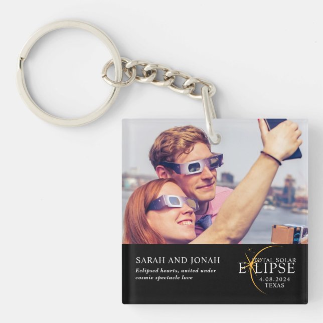2024 Total Solar Eclipse Photo Couples Gifts Keych Keychain (Front)