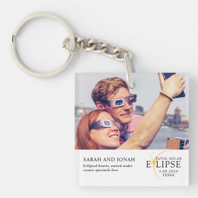 2024 Total Solar Eclipse Photo Couples Gifts Keychain (Front)