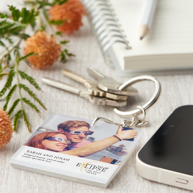 2024 Total Solar Eclipse Photo Couples Gifts Keychain (Front Right)