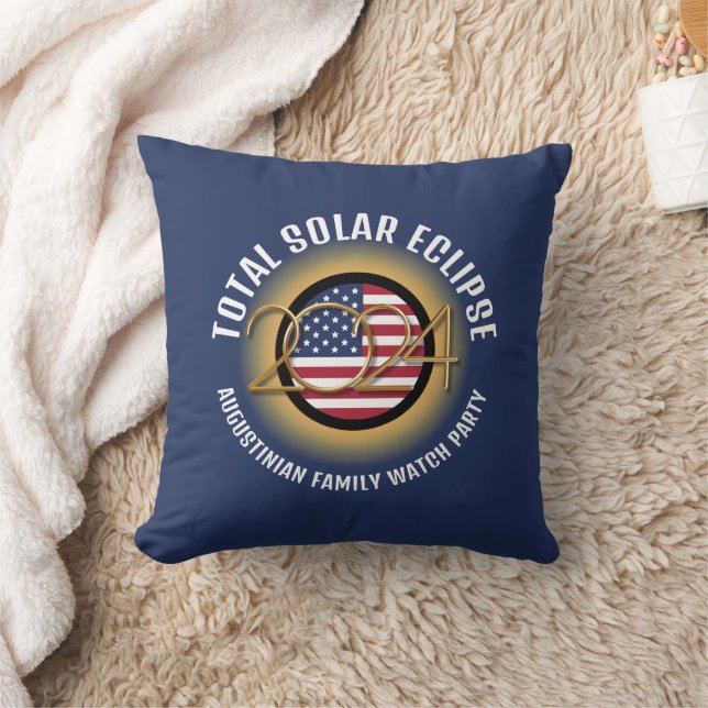 2024 TOTAL SOLAR ECLIPSE USA Family Watch Party Throw Pillow (Blanket)