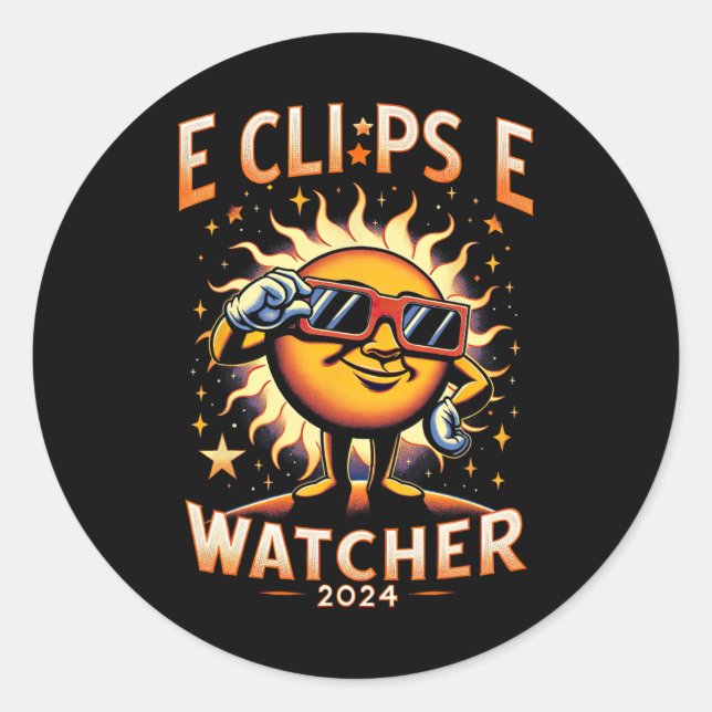 2024 Total Solar Eclipse Watcher Sun Wearing Eclip Classic Round Sticker (Front)