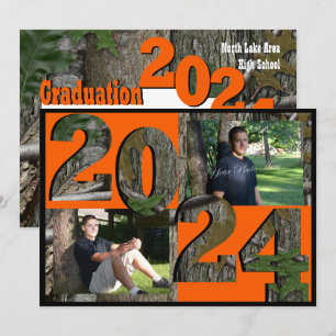 2024 Tree Camo Graduation Twin Photo Invitation