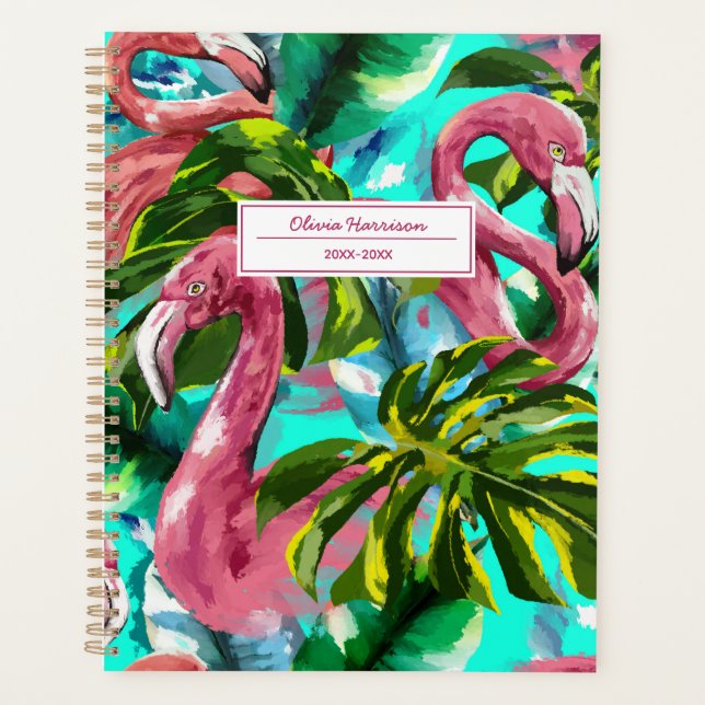 2024 Tropical Flamingo Personalized Name Planner (Front)