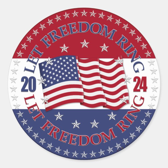 2024 USA Flag Let Freedom Ring Classic Round Sticker (Front)