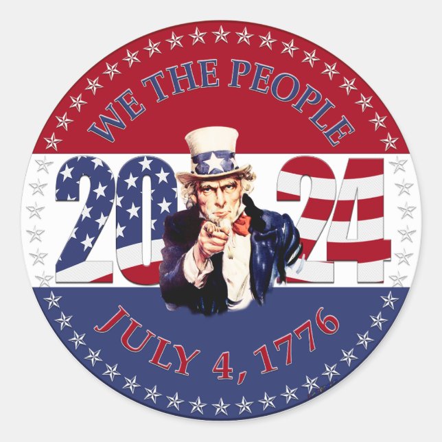 2024 USA Flag We The People Uncle Sam Classic Round Sticker (Front)