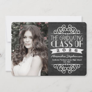 2024 Vintage Chalkboard Graduation Photo Invitation