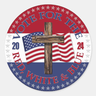 2024 Vote For The Red, White and Blue Cross Flag Classic Round Sticker