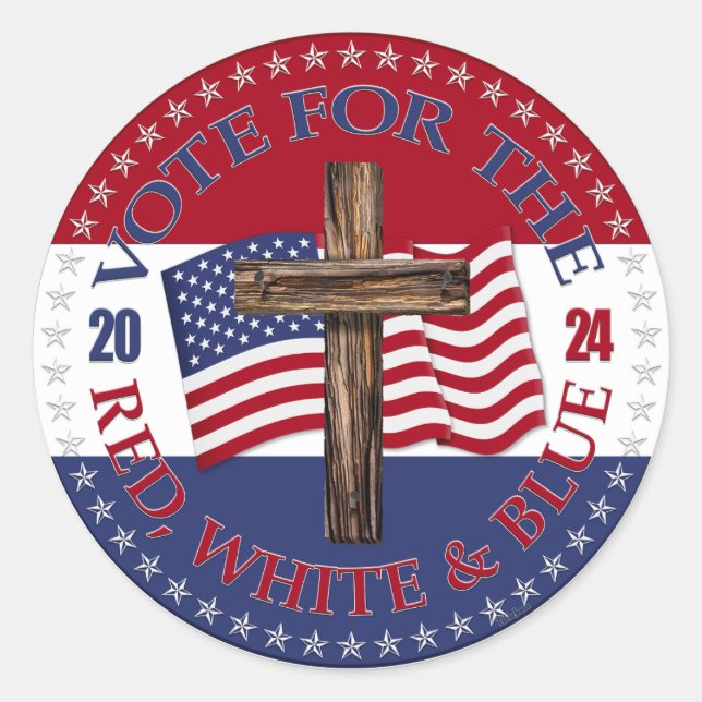 2024 Vote For The Red, White and Blue Cross Flag Classic Round Sticker (Front)