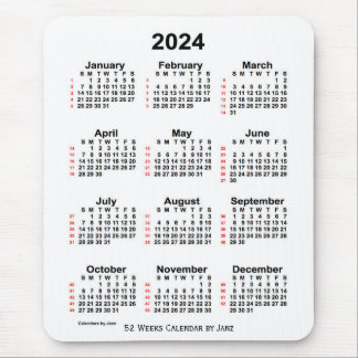 2024 White 52 Week Calendar by Janz Mouse Pad