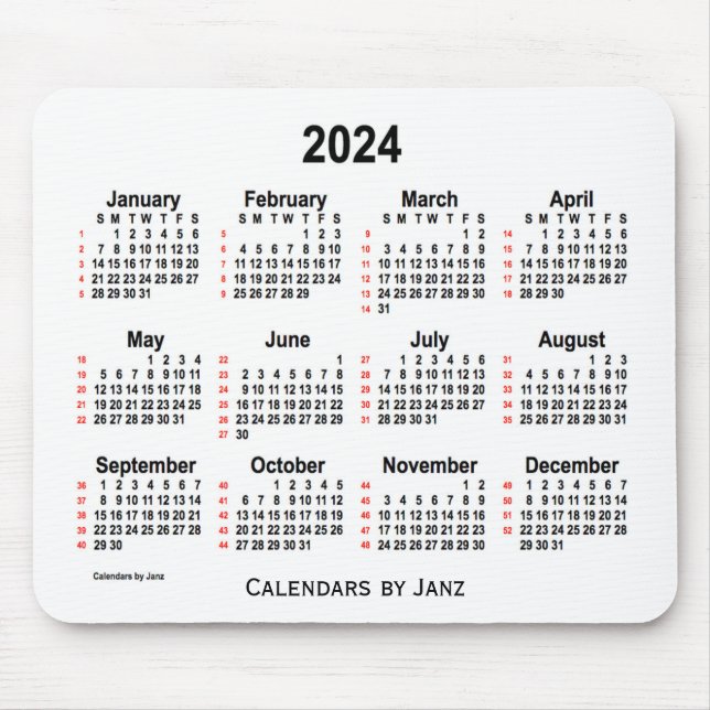 2024 White 52 Weeks Calendar by Janz Mouse Pad (Front)