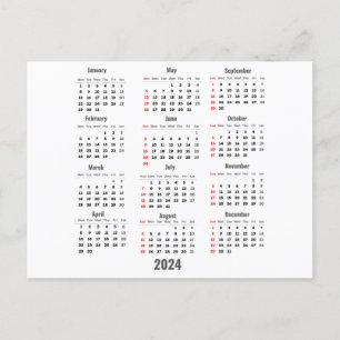 2024 White 52 Weeks Calendar Postcard