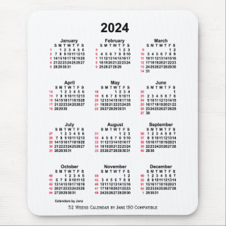 2024 White 52 Weeks ISO Calendar by Janz Mouse Pad