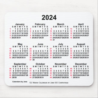 2024 White 52 Weeks ISO Calendar by Janz Mouse Pad