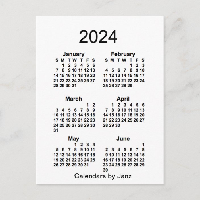 2024 White 6 Month Mini Calendar by Janz Postcard | Zazzle.ca