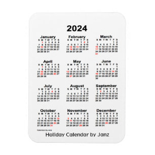 2024 White Holiday Calendar by Janz Magnet