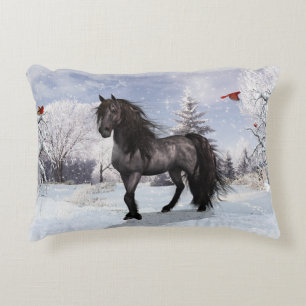 2024 Winter Holiday Friesian Horse customizable Accent Pillow