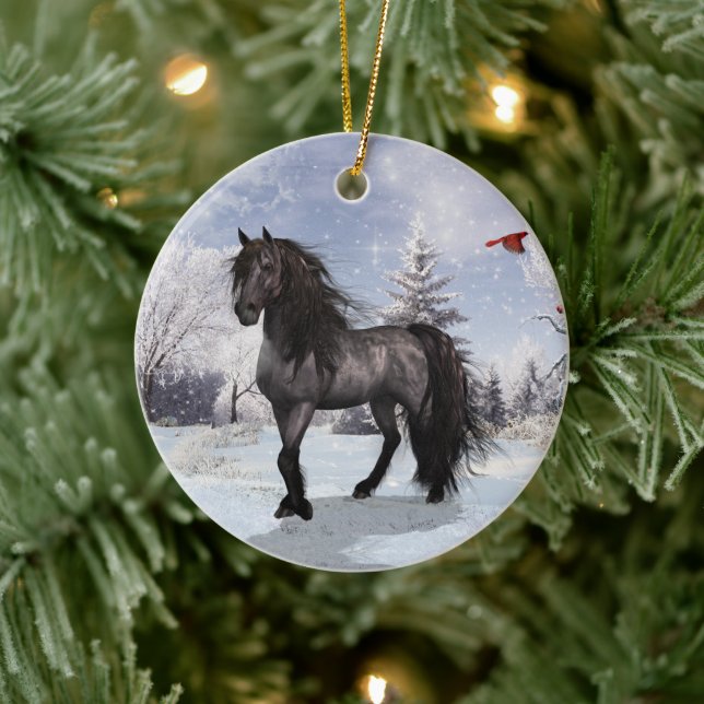 2024 Winter Holiday Frisian Horse Ceramic Ornament (Tree)