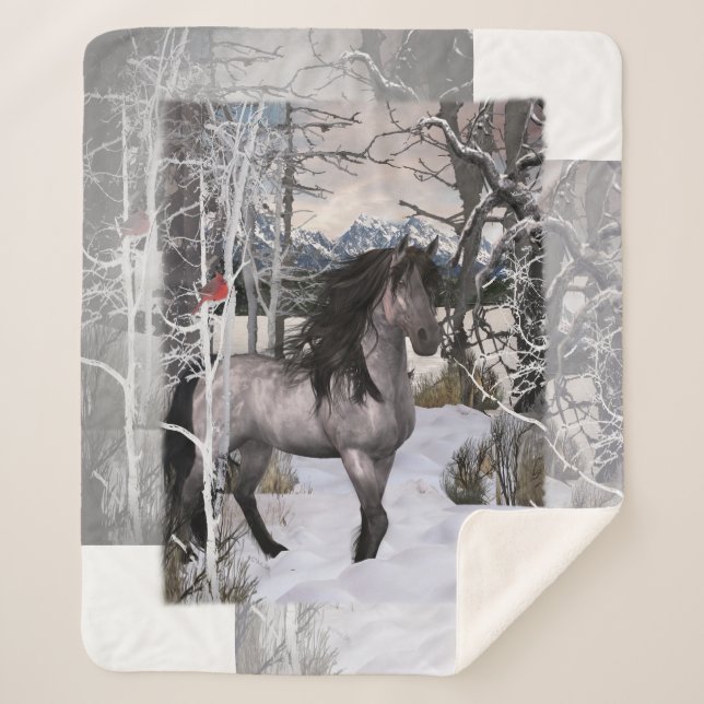 2024 Winter Wishes Horse - customize colour Sherpa Blanket (Front)