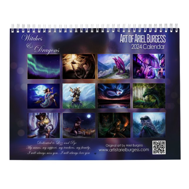 2024 Witches and Dragons Calendar by Ariel Burgess (Back)