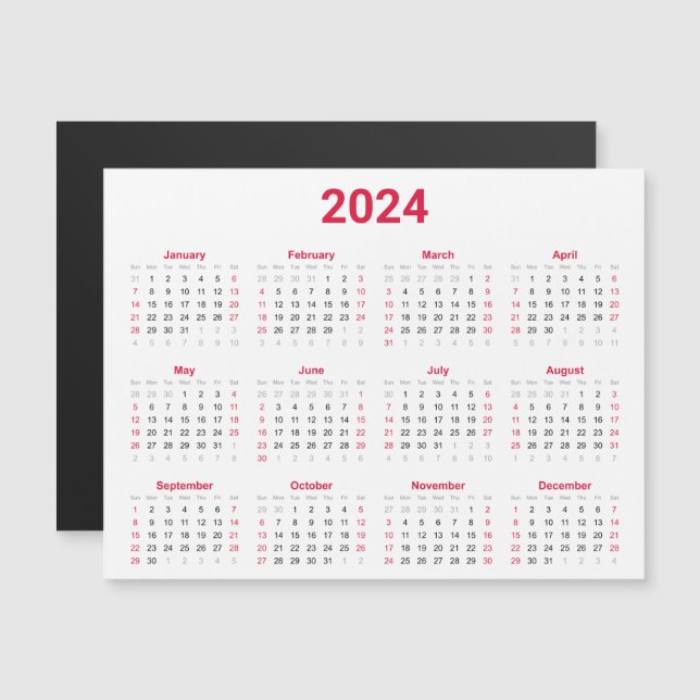 2024 Year At Glance Calendar Magnetic Card (Front/Back)
