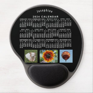 2024 Year Monthly Calendar Black Custom 3 Photos Gel Mouse Pad
