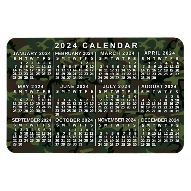2024 Year Monthly Calendar Camouflage Camo Green Magnet (Horizontal)