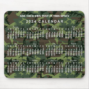 2024 Year Monthly Calendar Camouflage Camo Green Mouse Pad
