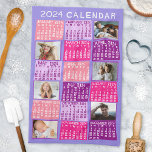 2024 Year Monthly Calendar Cute Mod Photo Collage Kitchen Towel<br><div class="desc">This personalized 2024 year monthly calendar kitchen towel has a mid-century modern geometric look with asymmetrical colour blocks and cut-out paper style typography. The colours are all various shades of pink and purple. Use the easy templates to add six of your favourite photos (horizontal work best, but all shapes will...</div>