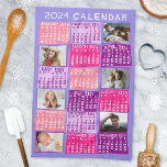2024 Year Monthly Calendar Cute Mod Photo Collage Kitchen Towel<br><div class="desc">This personalized 2024 year monthly calendar kitchen towel has a mid-century modern geometric look with asymmetrical colour blocks and cut-out paper style typography. The colours are all various shades of pink and purple. Use the easy templates to add six of your favourite photos (horizontal work best, but all shapes will...</div>
