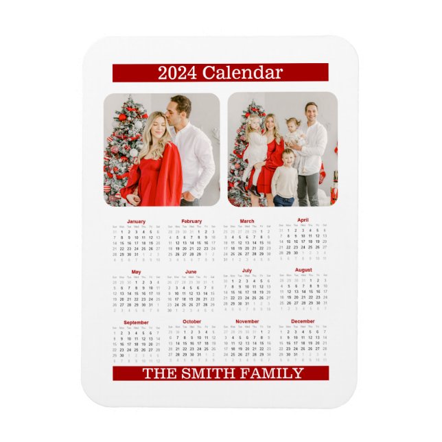 2024 Year Monthly Calendar Family Custom Photo  Magnet (Vertical)