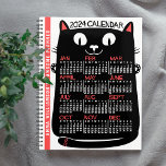 2024 Year Monthly Calendar Mid-Century Black Cat Planner<br><div class="desc">This cute personalized 2024 calendar planner shows the days of the week for each month on the belly of a mid-century modern kitty cat. On the inside, these planners have pages for you to organize your weeks and months. With the addition of the yearly calendar cover, you'll be able to...</div>