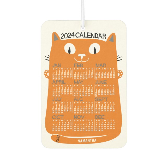 2024 Year Monthly Calendar Mid-Century Orange Cat Air Freshener (Front)