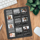 2024 Year Monthly Calendar Mod Black Photo Collage Mouse Pad<br><div class="desc">This personalized 2024 year monthly calendar has a mid-century modern geometric look with asymmetrical colour blocks and cut-out paper style typography. The design is made is various shades of grey, black, and white. Use the easy templates to add six of your favourite photos (horizontal work best, but all shapes will...</div>