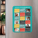 2024 Year Monthly Calendar Photo Collage Modern Magnet<br><div class="desc">This personalized 2024 year monthly calendar has a mid-century modern geometric look with asymmetrical colour blocks and cut-out paper style typography. Use the easy templates to add six of your favourite photos (horizontal work best, but all shapes will automatically adjust to fit the frames). This vibrant, ultra-mod calendar will help...</div>