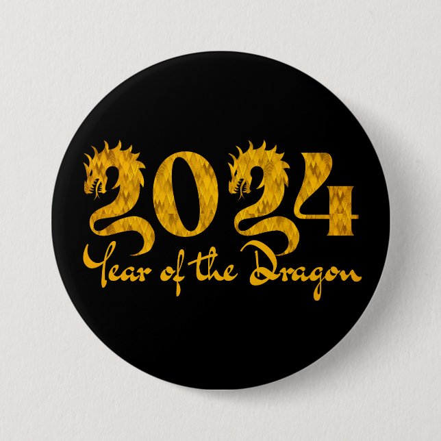2024 YEAR OF THE DRAGON GOLD 3 INCH ROUND BUTTON (Front)