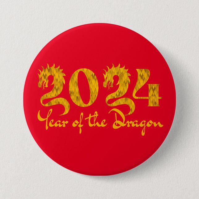2024 YEAR OF THE DRAGON GOLD 3 INCH ROUND BUTTON (Front)