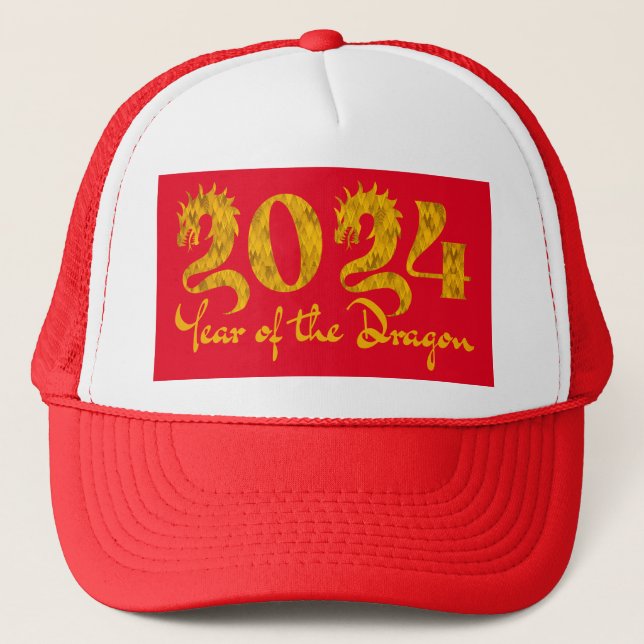 2024 YEAR OF THE DRAGON GOLD TRUCKER HAT (Front)