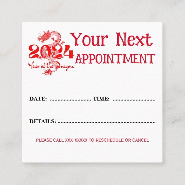 2024 Year Of The Dragon Red Appointment Card (Front)