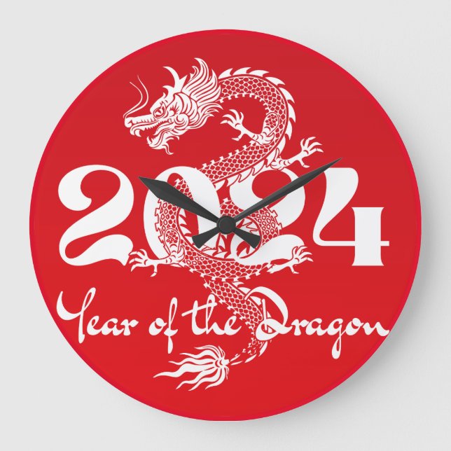 2024 year of the dragon red white large clock (Front)