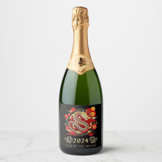 2024 year of the dragon wine bottle   sparkling wine label (Front)