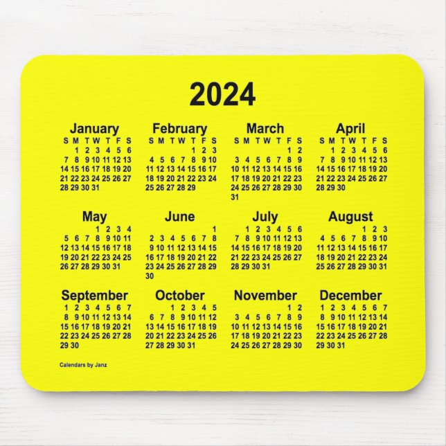 2024 Yellow Calendar by Janz Mouse Pad (Front)