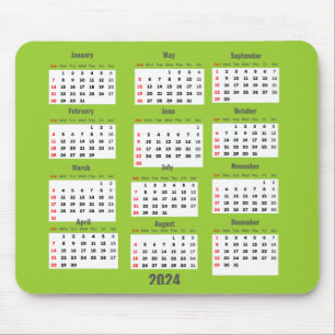 2024 Yellow Green 52 Weeks Calendar Mouse Pad