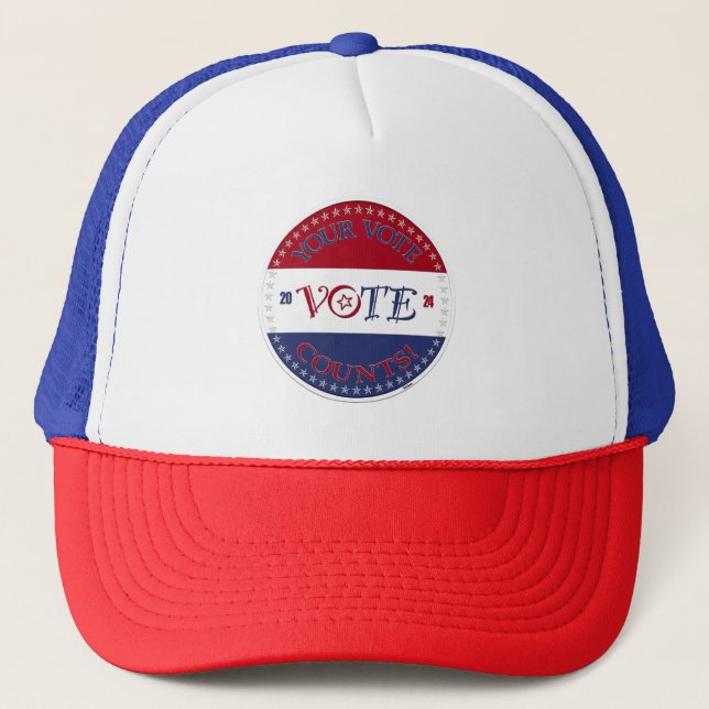 2024 Your Vote Counts VOTE Script Trucker Hat (Front)