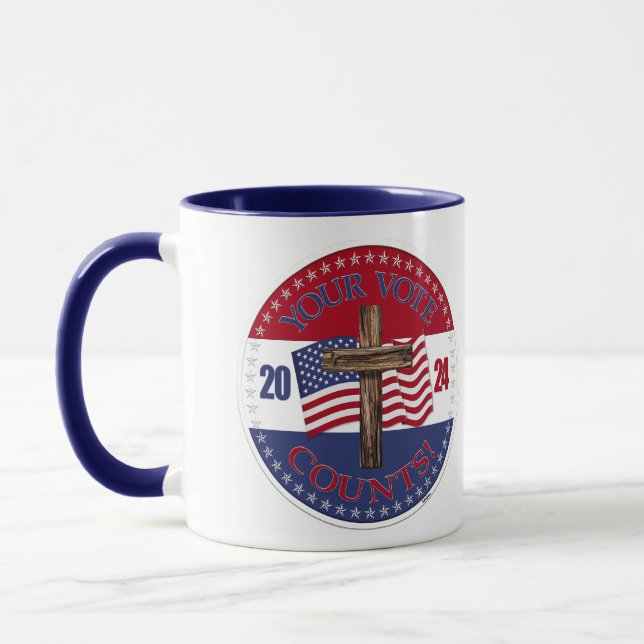 2024 Your Vote Counts with Cross and USA Flag Mug (Left)