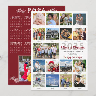 2025 18 Photo Collage Captions 2026 Calendar Holiday Card