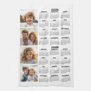 2025 2026 Calendar with 4 Photo Collage Kitchen Towel